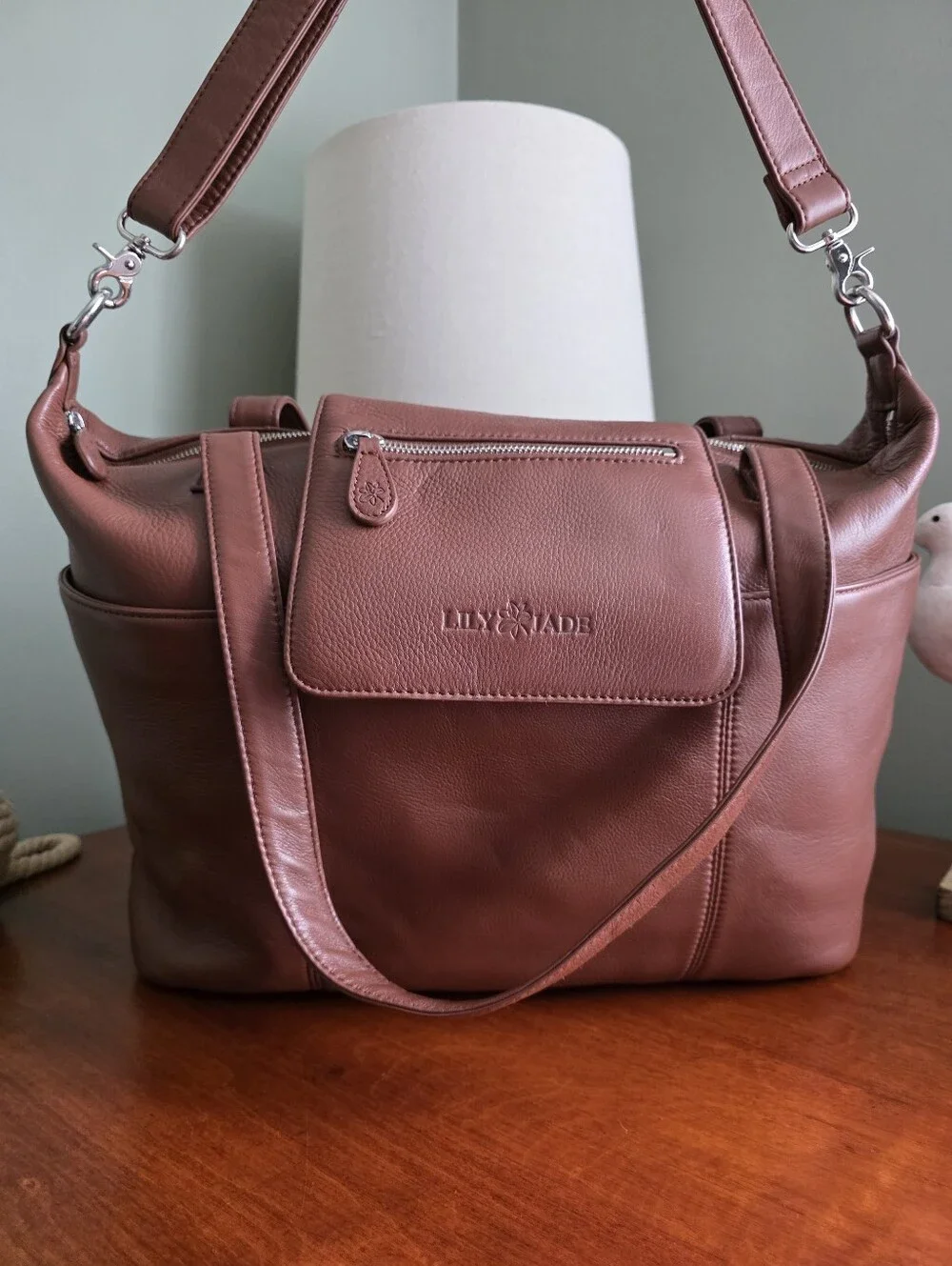 Lily Jade Madeline Leather Convertible Backpack Tote Brown Crossbody Diaper Bag